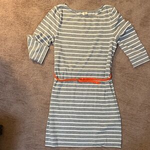 LC Lauren Conrad Gray and White Striped Mini Dress with Orange Belt